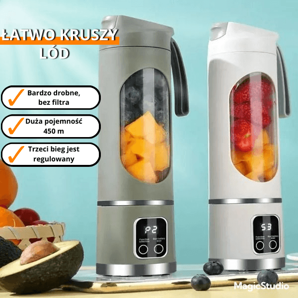 Przenośny Sokowirówka z 10 Ostrzami, 450ml, 3 Biegi, USB, Kruszarka do Lodów 🍹